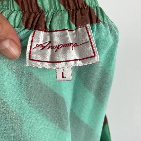 Anthropologie Anupamaa Brown and Mint Green Silk Maxi Skirt - Picture 9 of 12